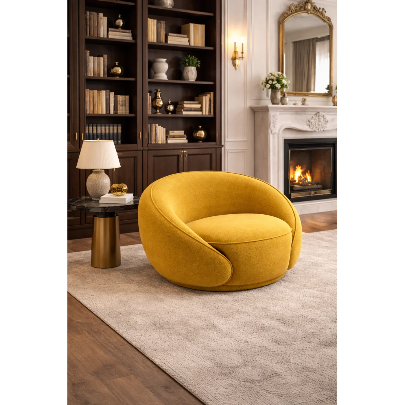 Modern Curved Modular Sofa Set – Mustard Yellow Velvet Lounge  (Warm Golden Yellow)