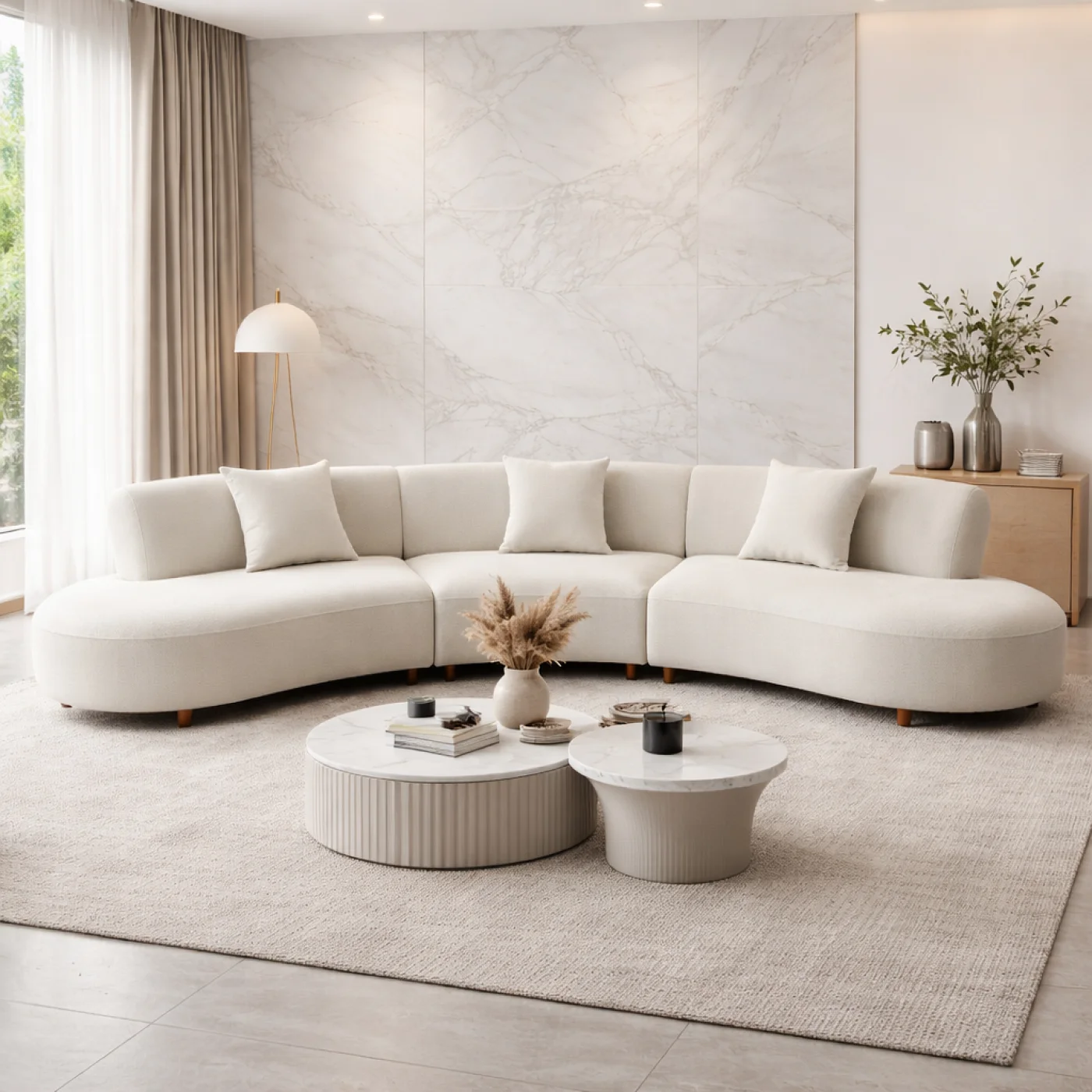 Modern Curved Modular Sectional Sofa – Luxury Ivory White Designer Lounge