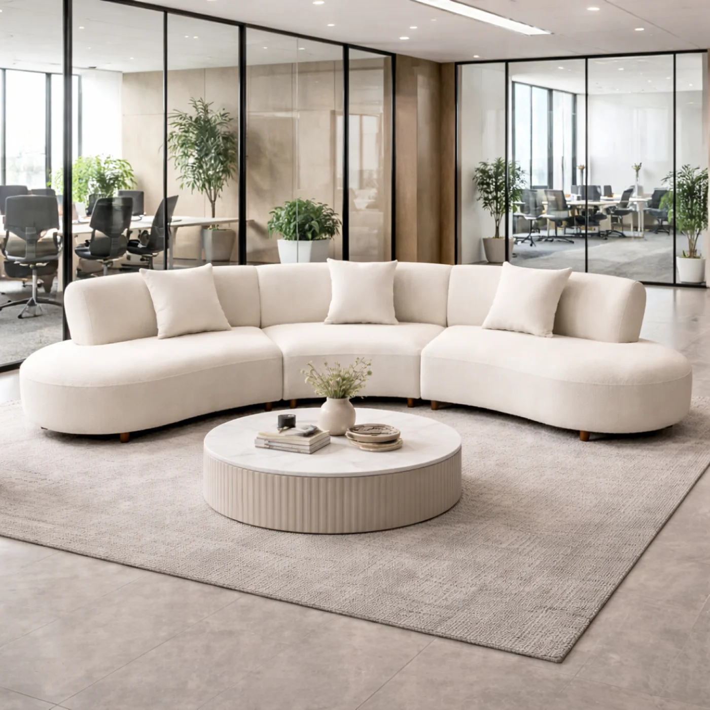 Modern Curved Modular Sectional Sofa – Luxury Ivory White Designer Lounge