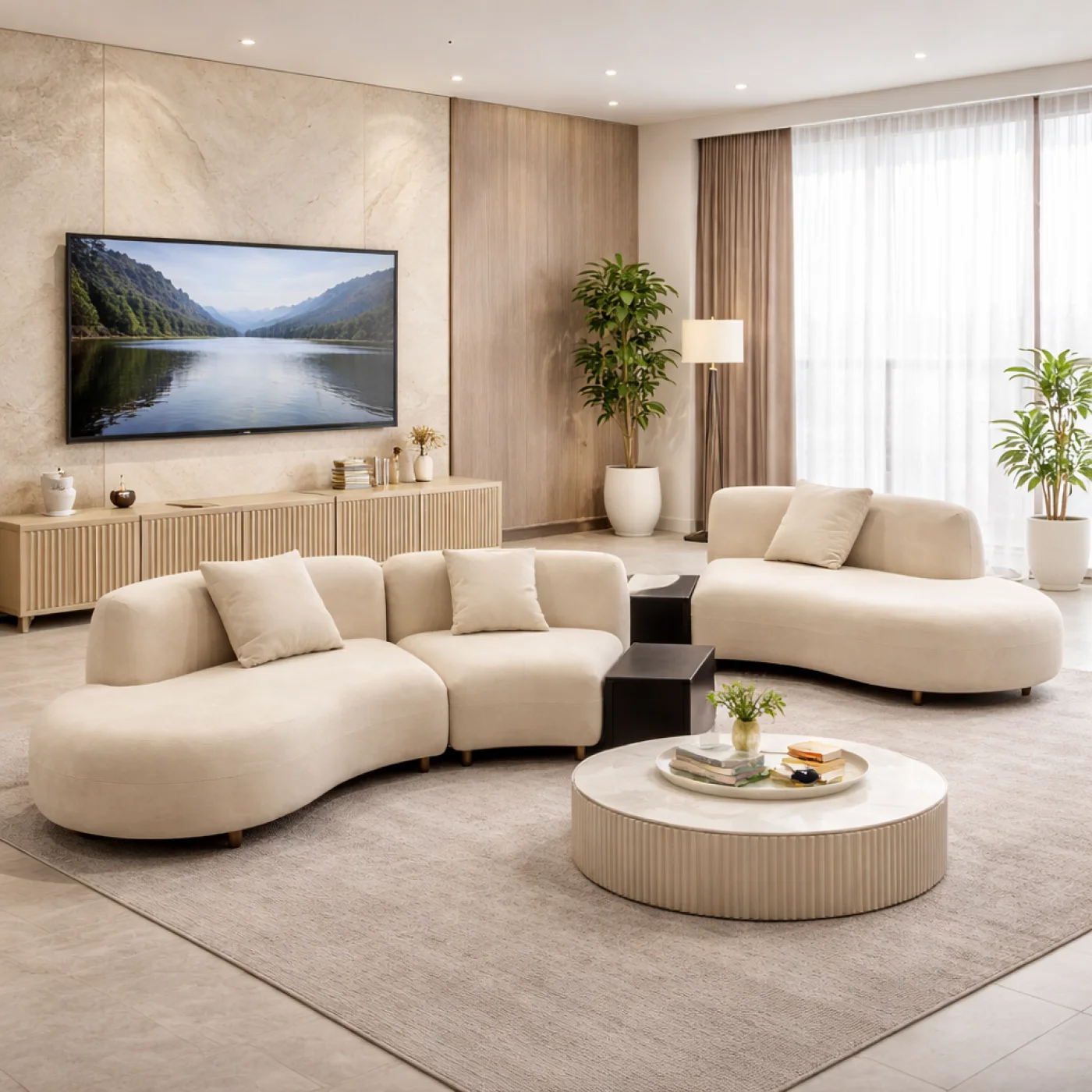 Modern Curved Modular Sectional Sofa – Luxury Ivory White Designer Lounge