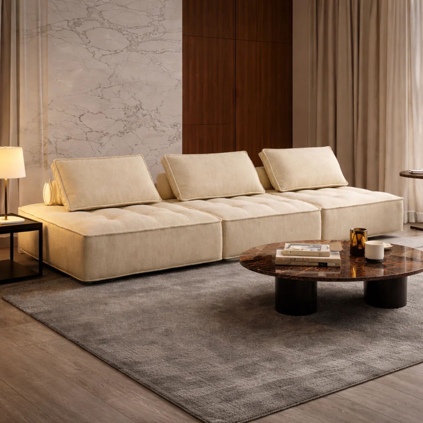 Modular Luxe 3-Seater Sofa – Cream Beige