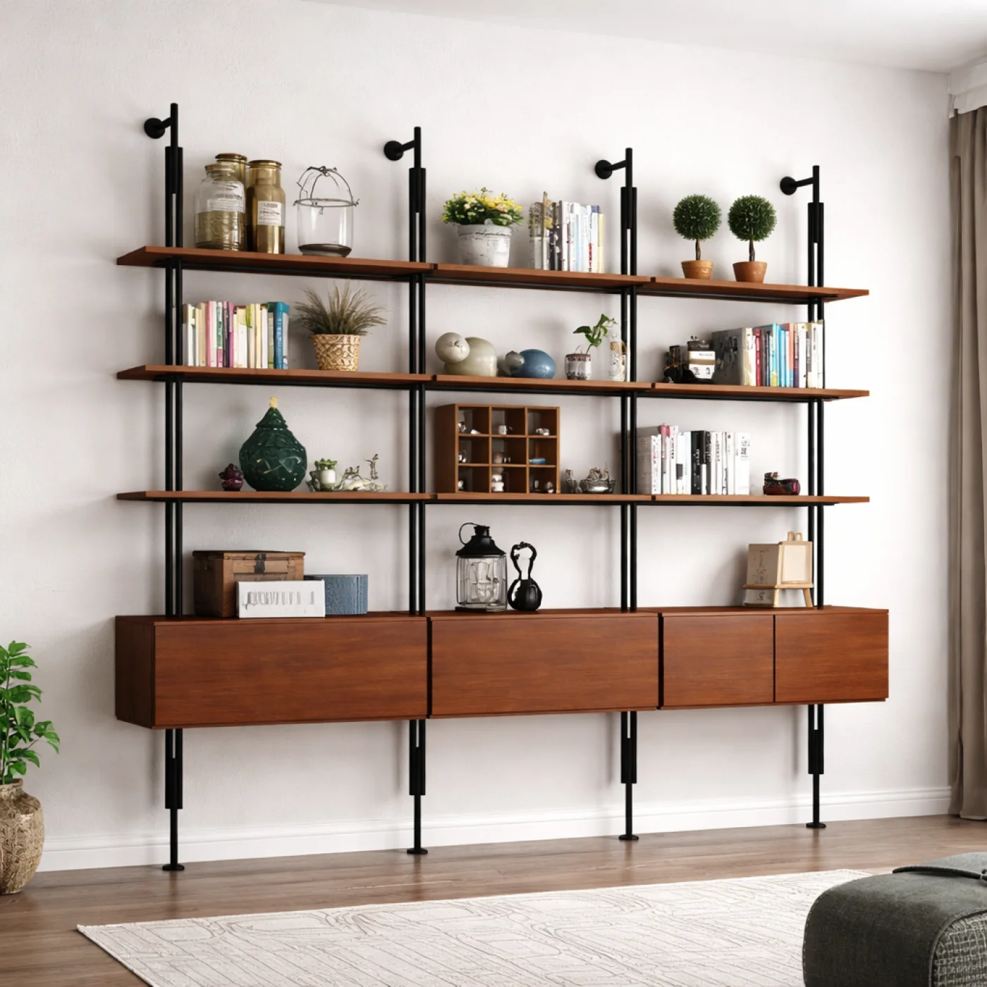 Ruff Decor Aurelian Wall System™ – Modular Walnut & Matte Black Library Unit