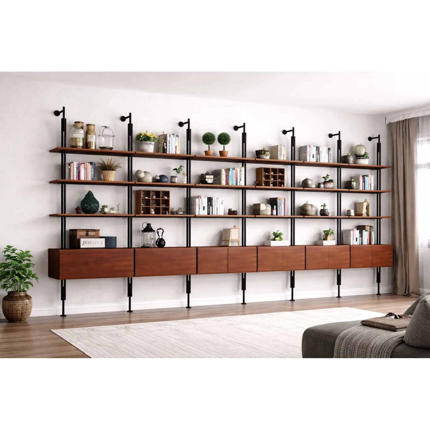Ruff Decor Aurelian Wall System™ – Modular Walnut & Matte Black Library Unit