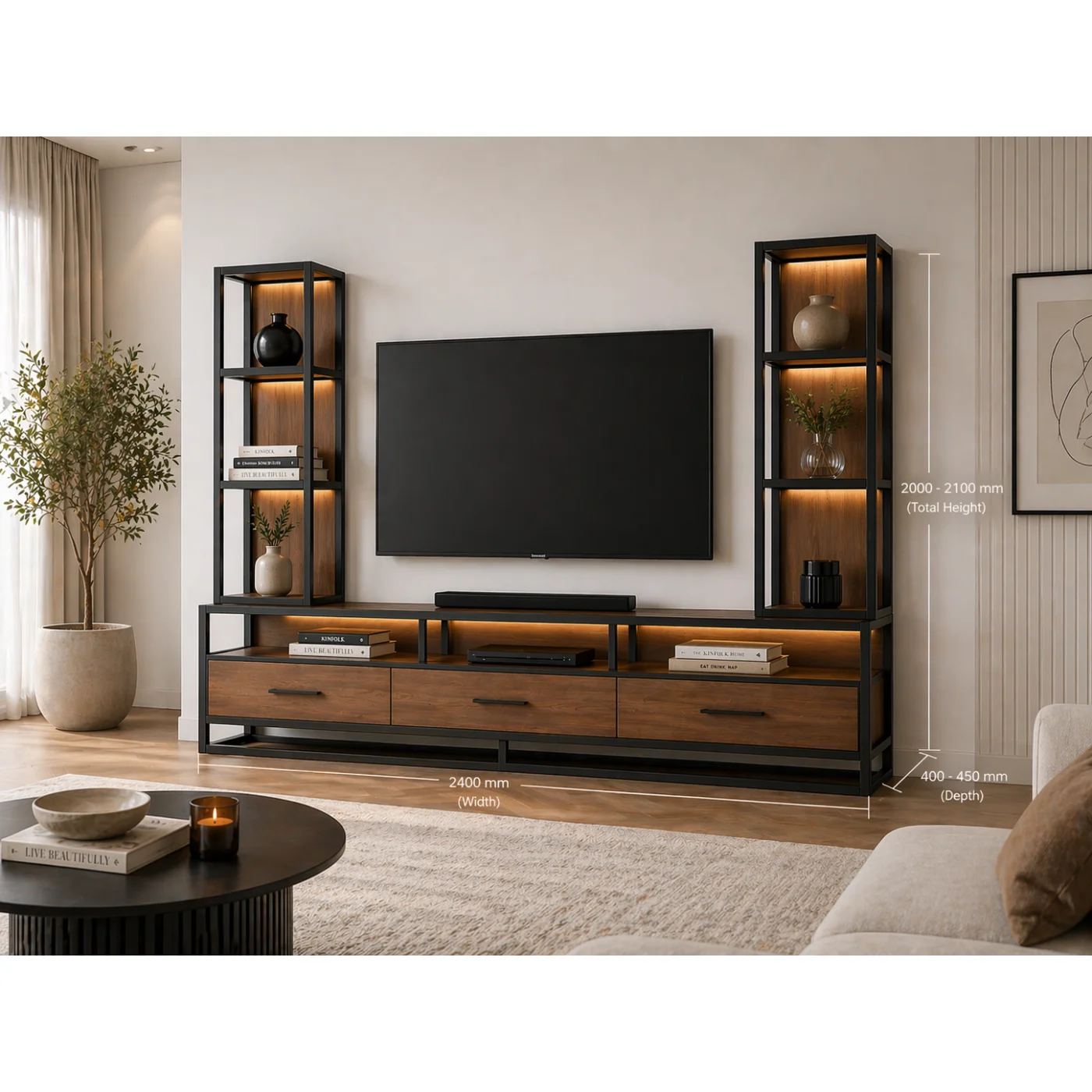Ruff Decor AURA Series™ Industrial Luxe TV Console Wall System