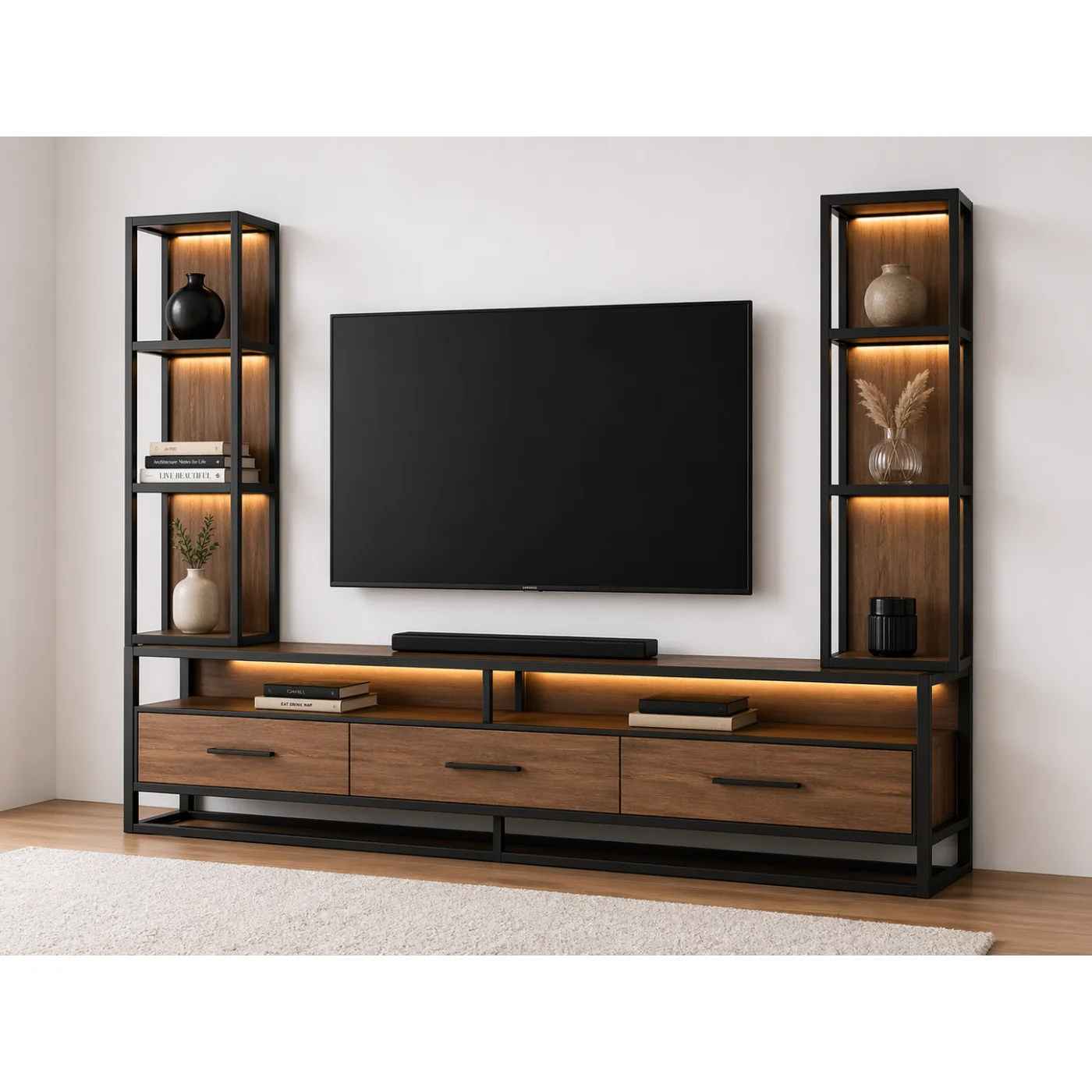 Ruff Decor AURA Series™ Industrial Luxe TV Console Wall System