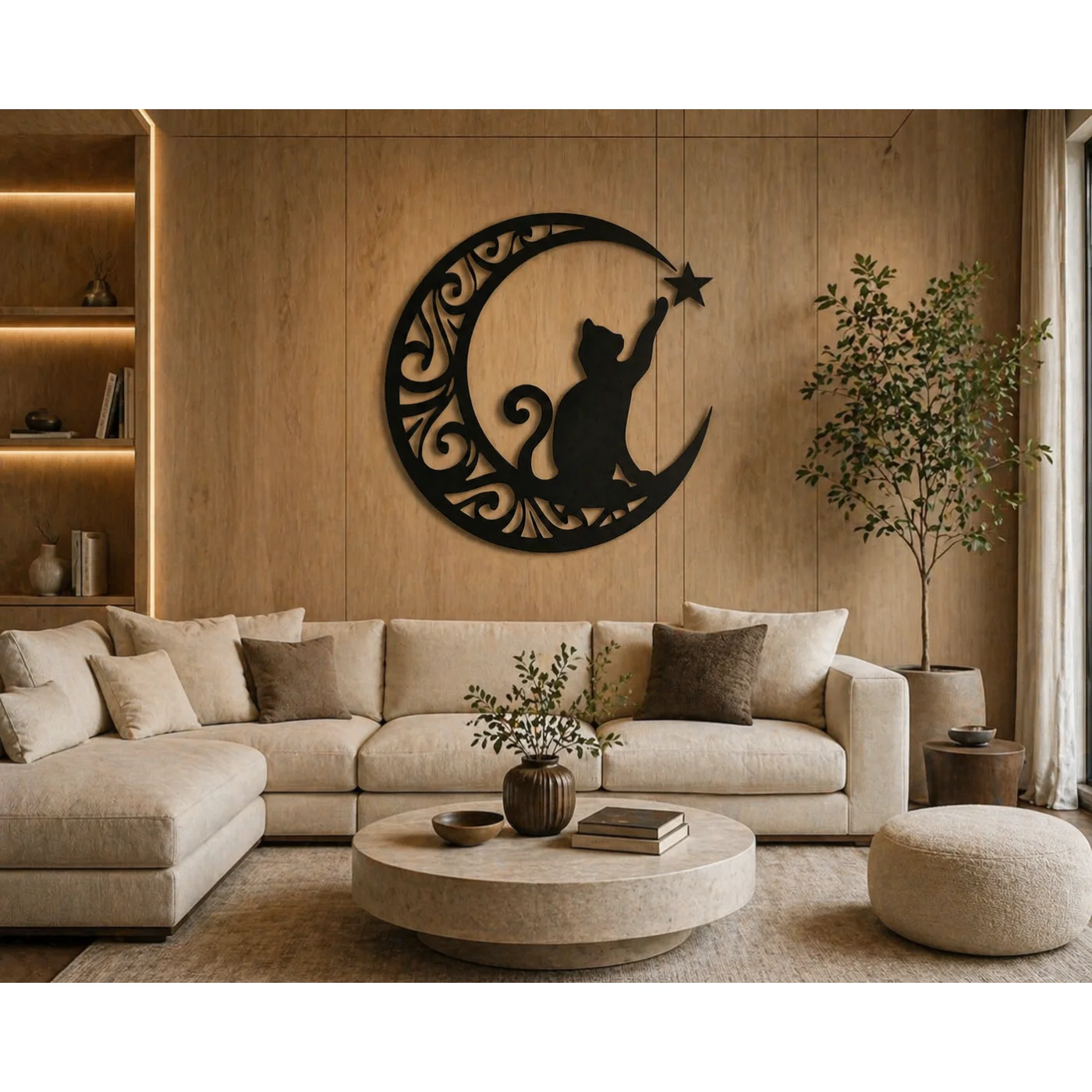 Luna Cat Crescent Metal Wall Art