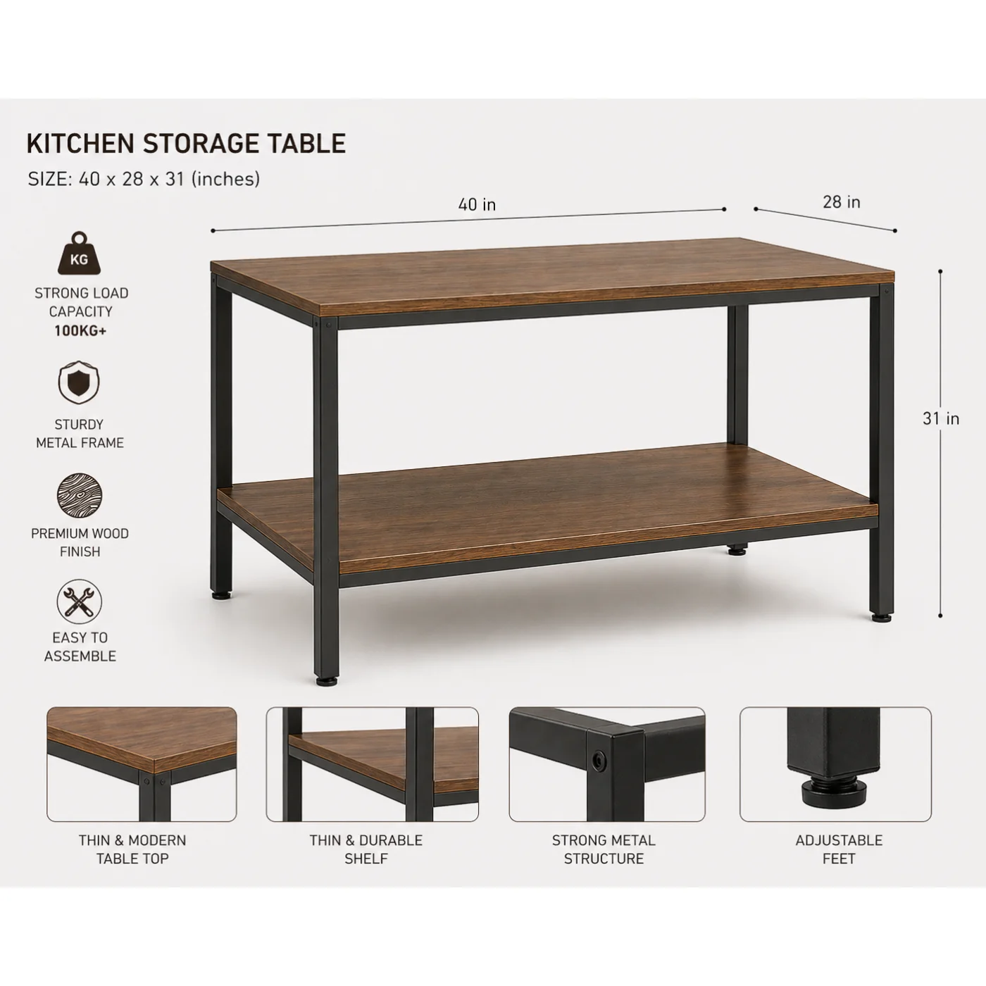 Ruff Decor Veyra™ 2-Tier Kitchen Storage Table